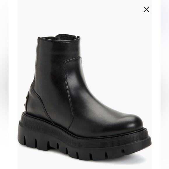 Aquatalia Skyler Black Leather Water-Resistant Lug Sole Platform Boot Size 10